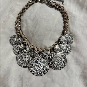 Chic Silver and Tan Statement Necklace